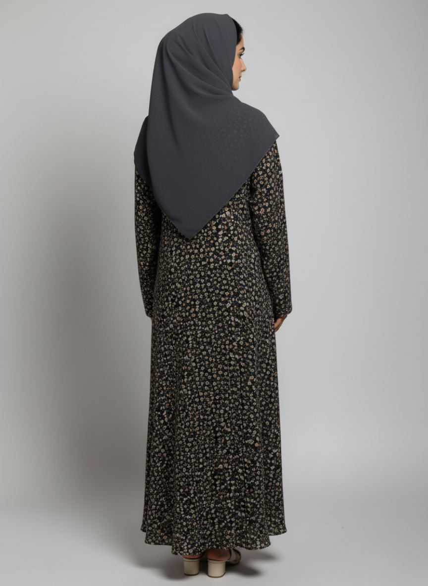 Front open lightweight georgette abaya with wide flayer