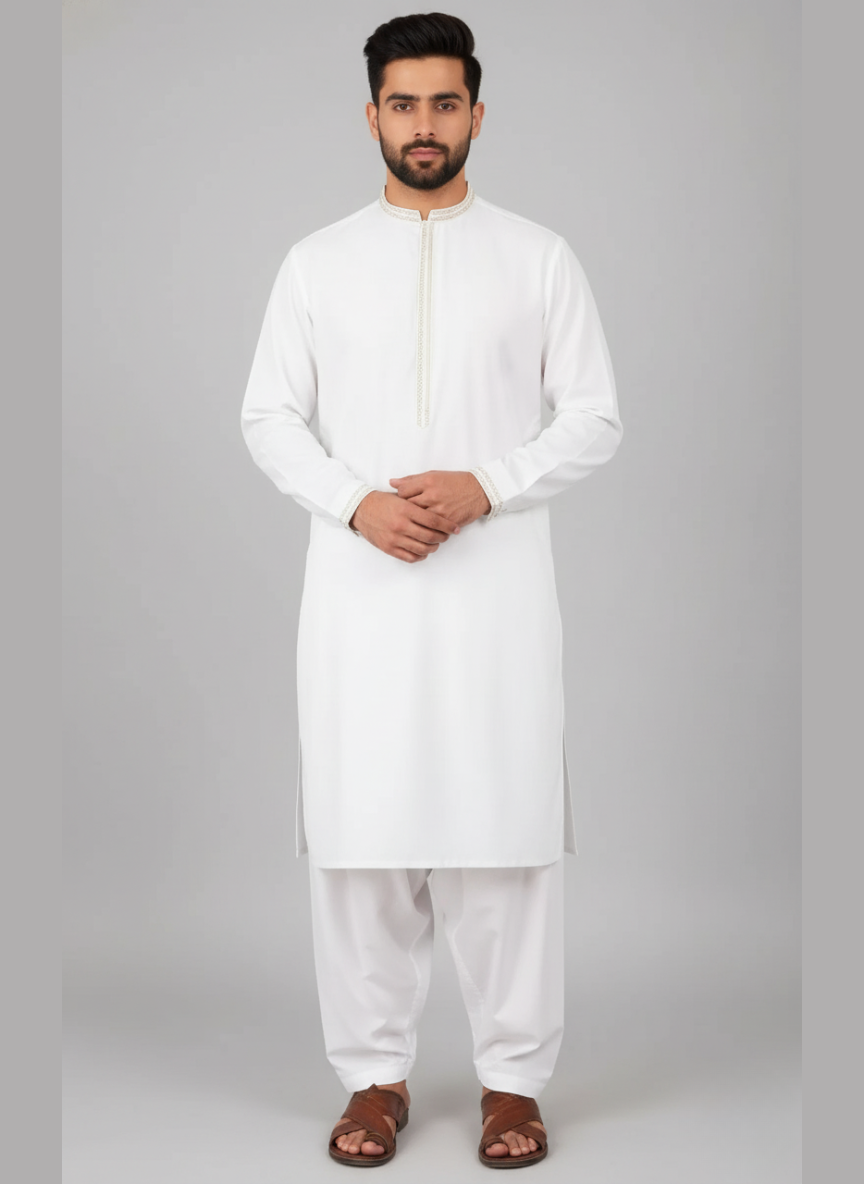 Fine wash and wear dress with embroidery on front