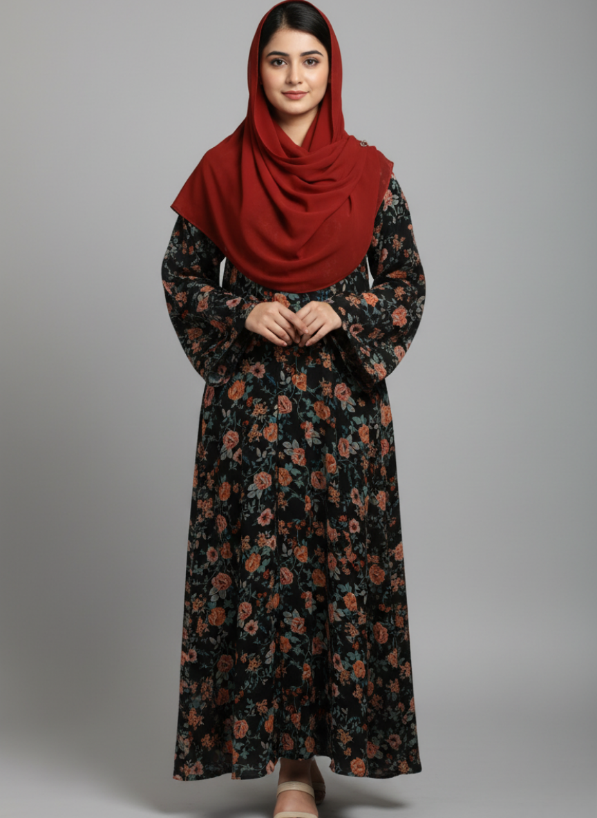 Front open lightweight georgette abaya with wide flayer