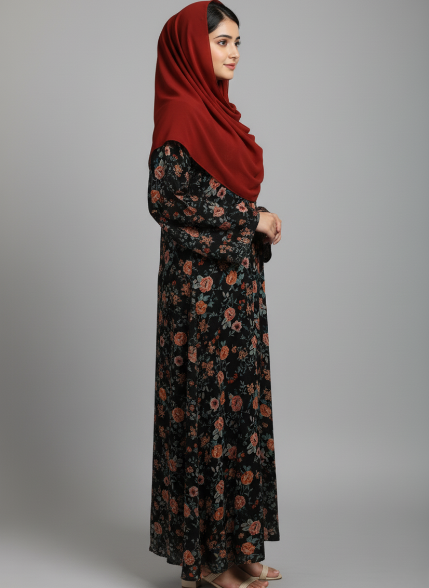 Front open lightweight georgette abaya with wide flayer
