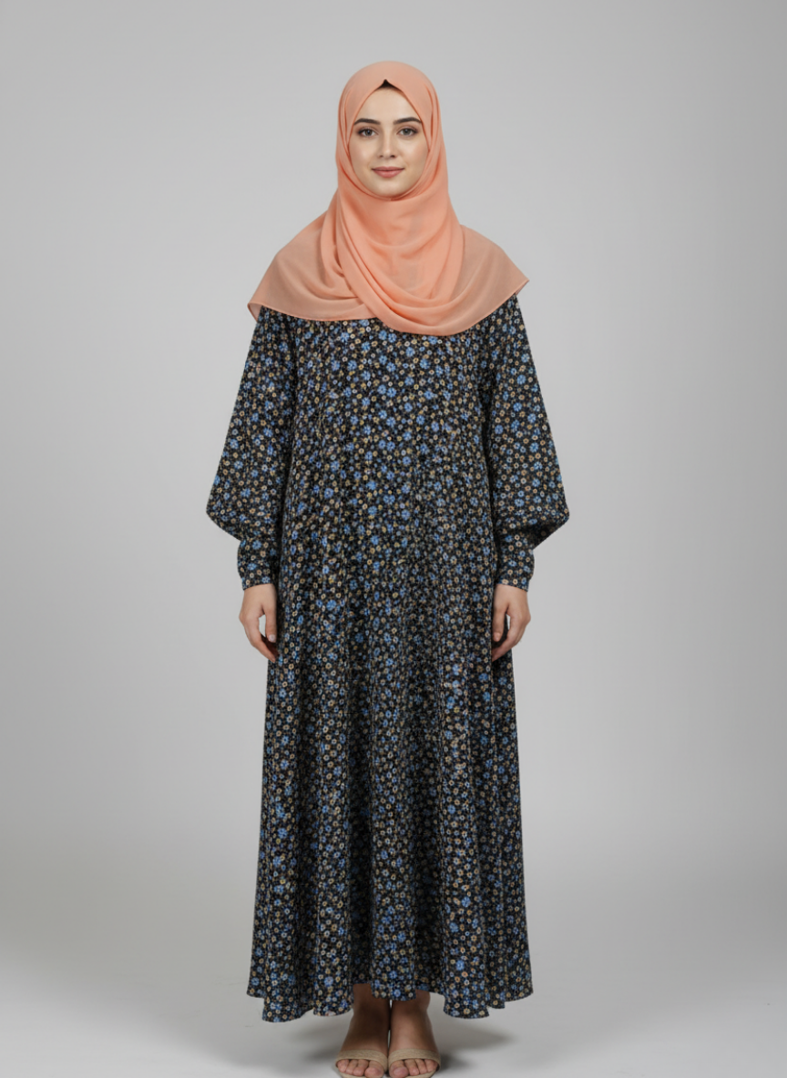 Front open lightweight georgette abaya with wide flayer