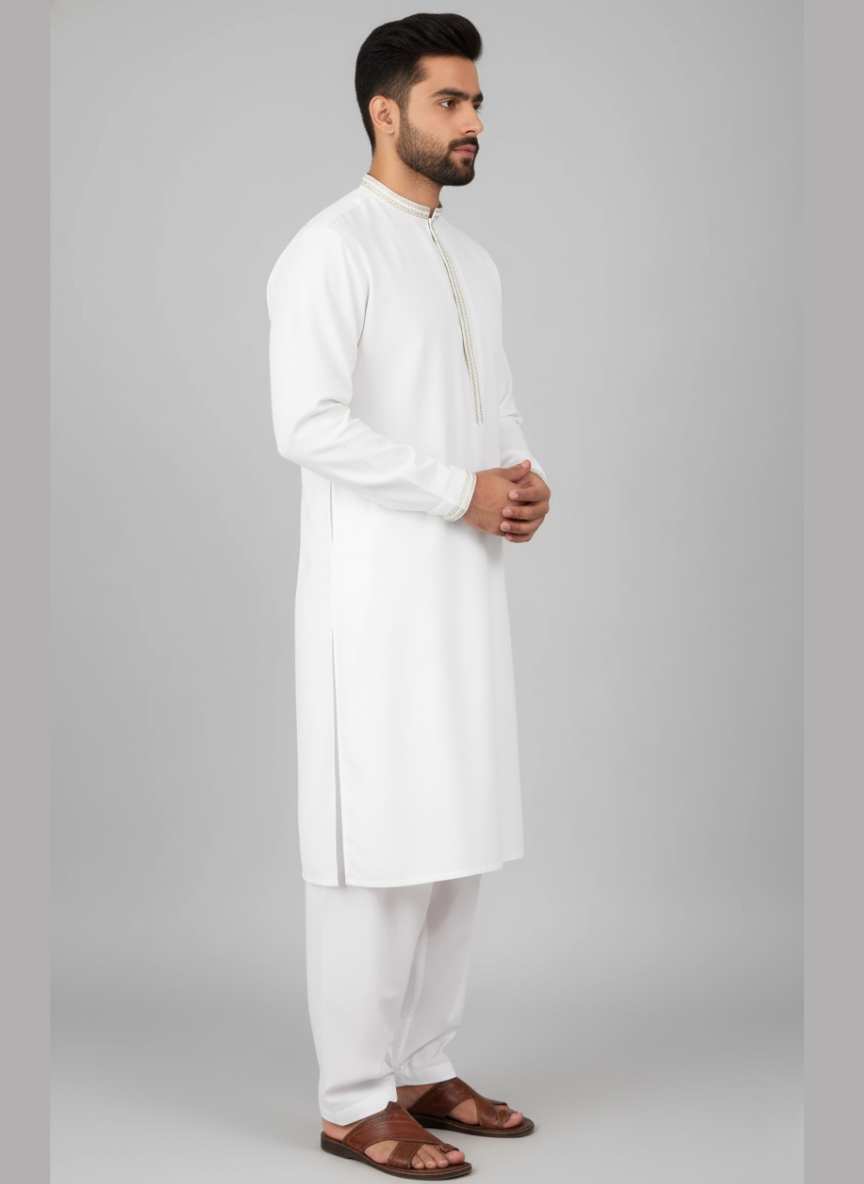 Fine wash and wear dress with embroidery on front