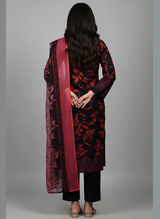 3 pc Embroidered lawn dress with Chiffon Dupatta
