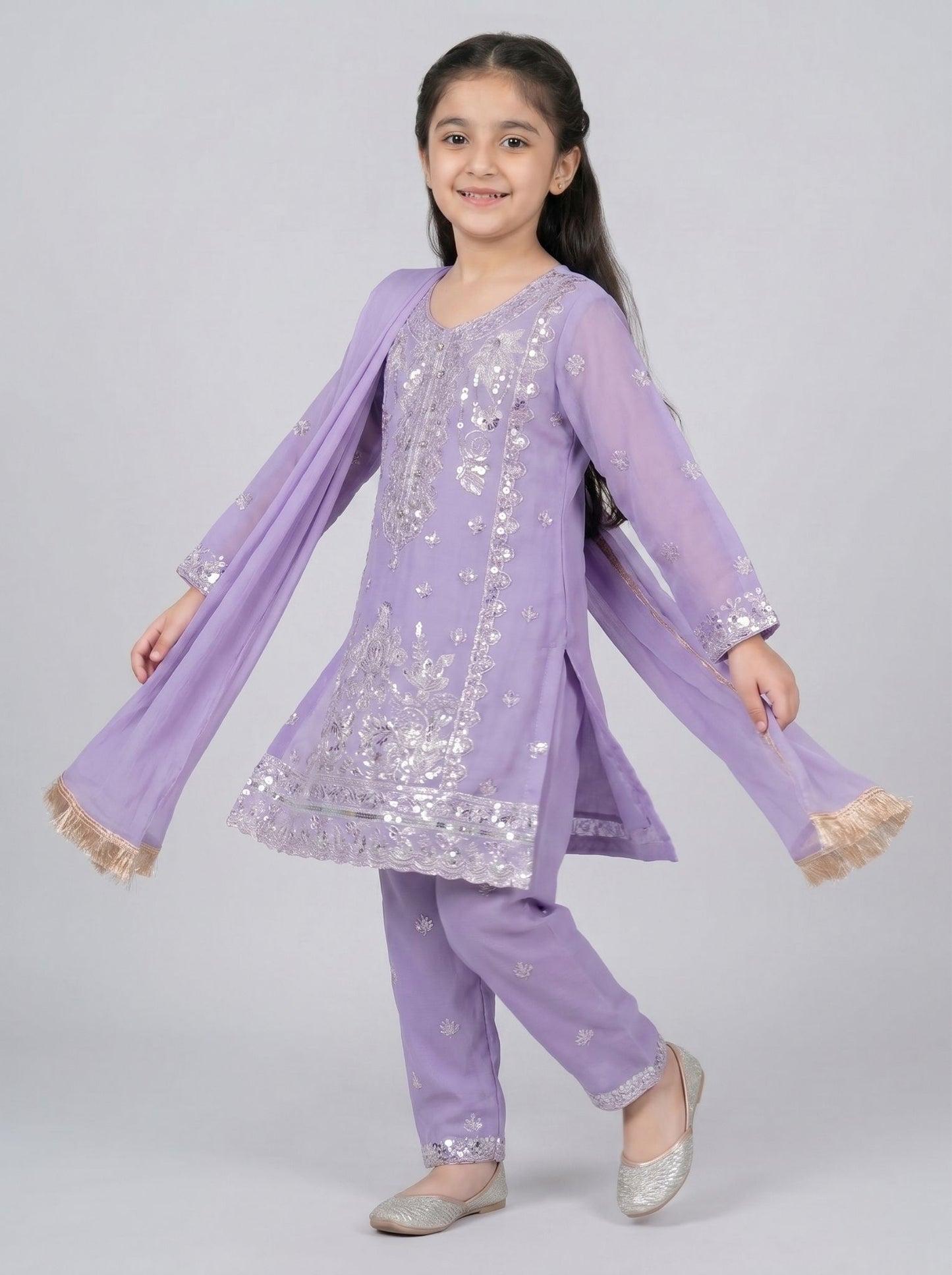 3 pc kids dress in chiffon fabric