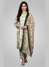 3 pc Embroidered lawn dress with Chiffon Dupatta