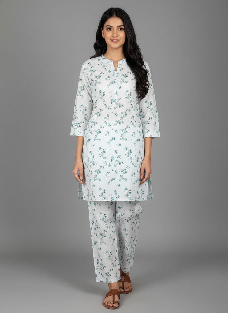 2 PC Printed Linen Dress