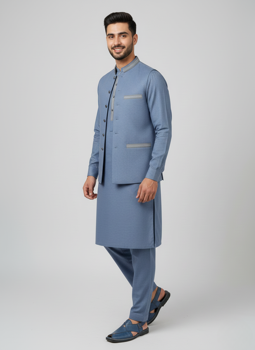 3 pc wash and wear Kurta Trouser with waist coat