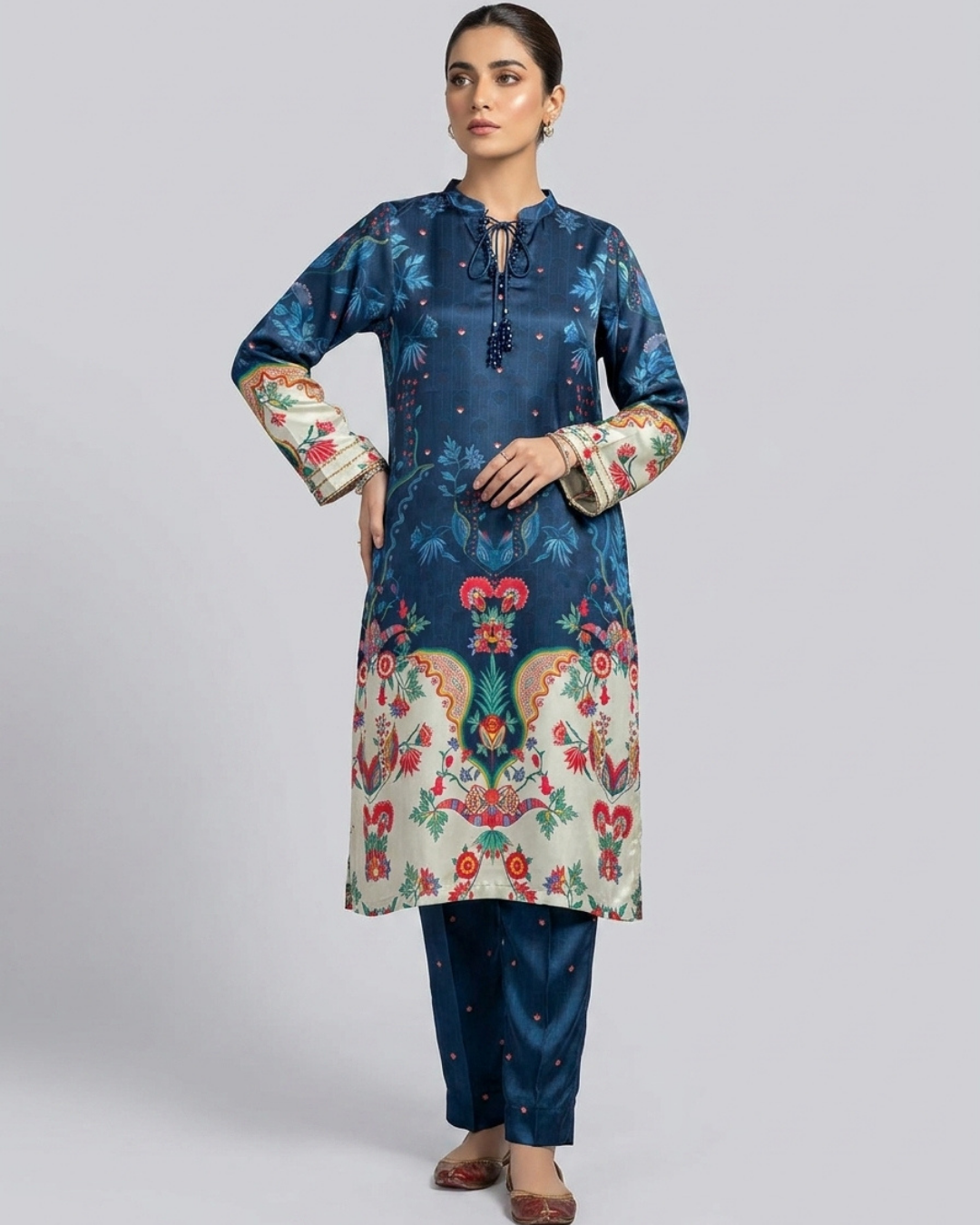 Premium 2 Piece Self Print Silk Dress