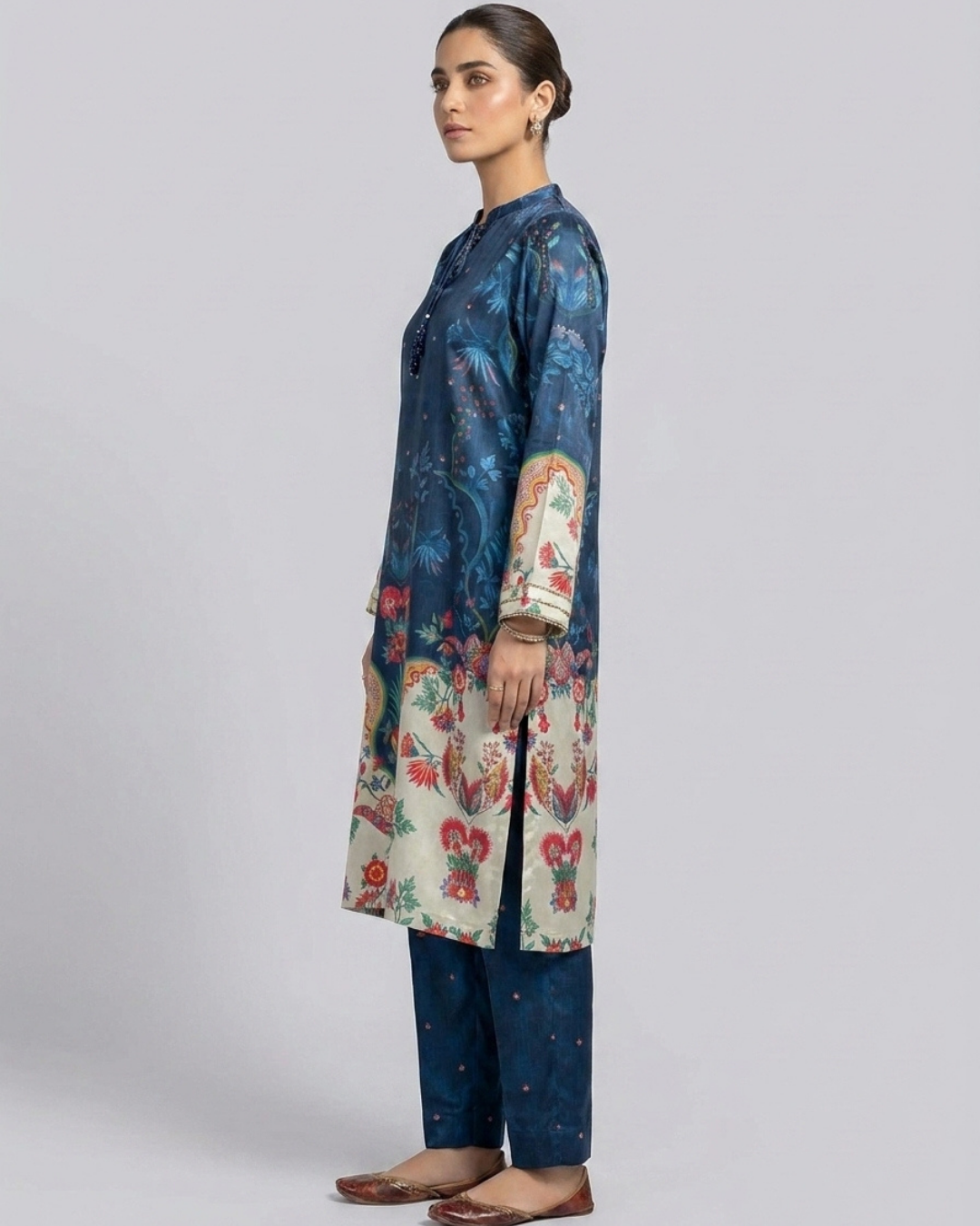 Premium 2 Piece Self Print Silk Dress