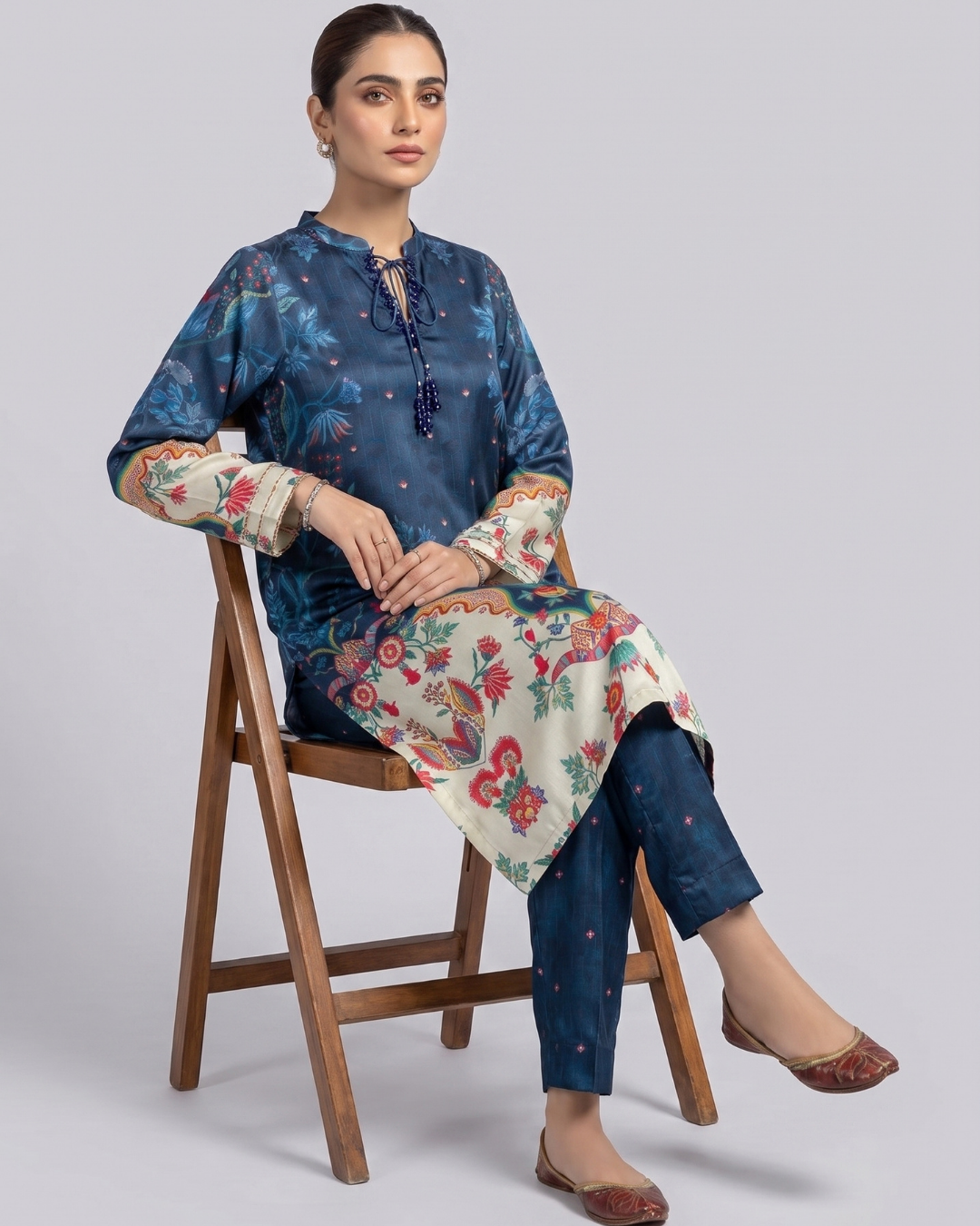 Premium 2 Piece Self Print Silk Dress