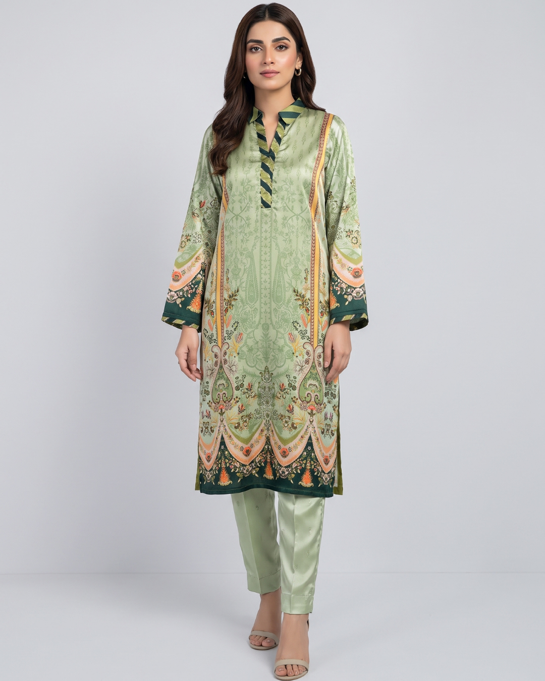 Luxury 2 Piece Self Print Silk Long Shirt & Trouser Set