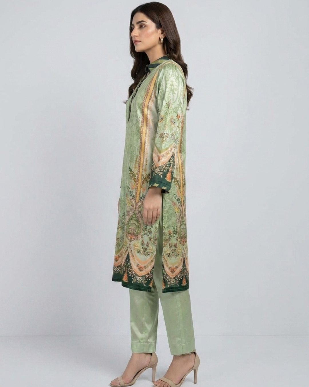 Luxury 2 Piece Self Print Silk Long Shirt & Trouser Set