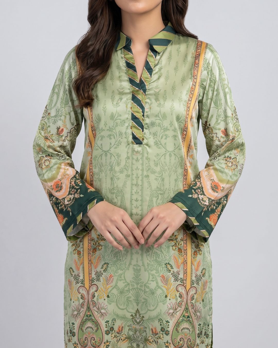 Luxury 2 Piece Self Print Silk Long Shirt & Trouser Set