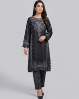 Luxury 2 Piece Self Print Silk Suit with Stone Embellishments