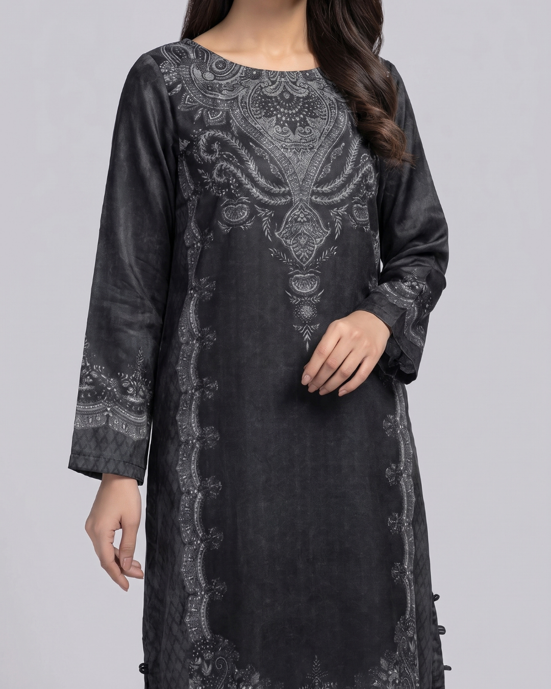 Luxury 2 Piece Self Print Silk Suit with Stone Embellishments