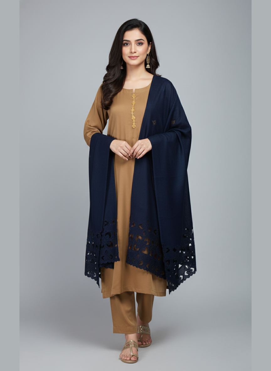 3 pcs Marina dress with woolen cutwork shawl