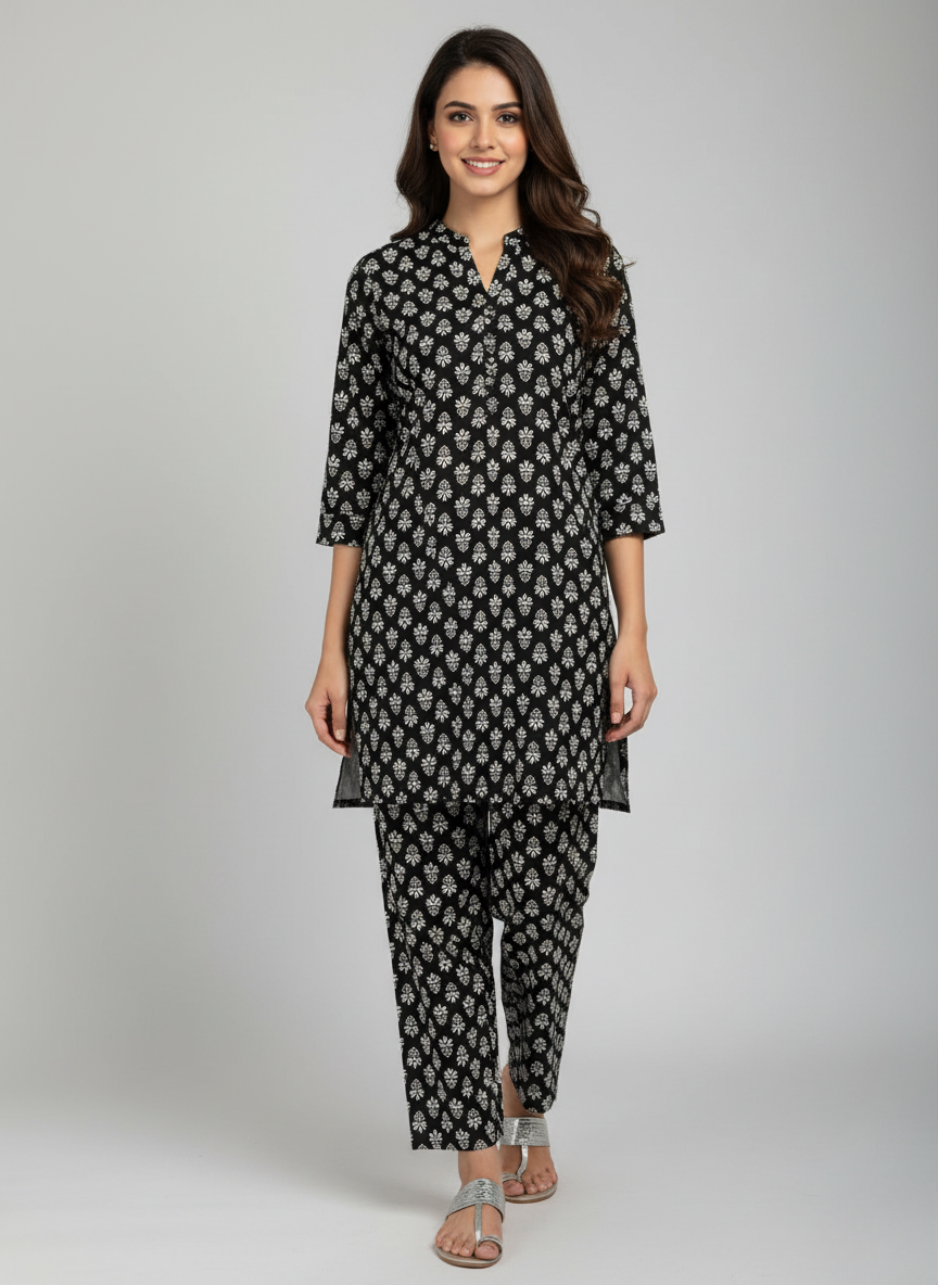 2 PC Printed Linen Dress
