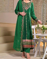 Women's 3 Piece Luxury Raw Silk Long Frock – Indian Green