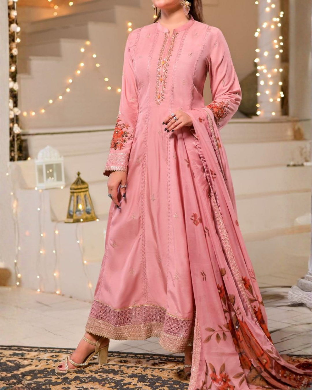 Women's 3 Piece Fancy Viscose Embroidered Frock – Tea Pink