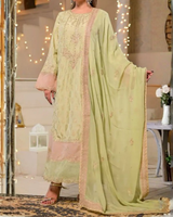 Women's 3 Piece Fancy Jacquard Long Dress – Pistachio