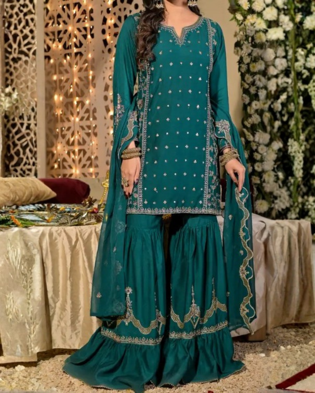Women's 3 Piece Embroidered Viscose Gharara Suit – Zinc