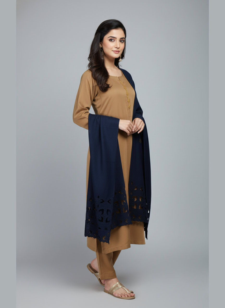 3 pcs Marina dress with woolen cutwork shawl