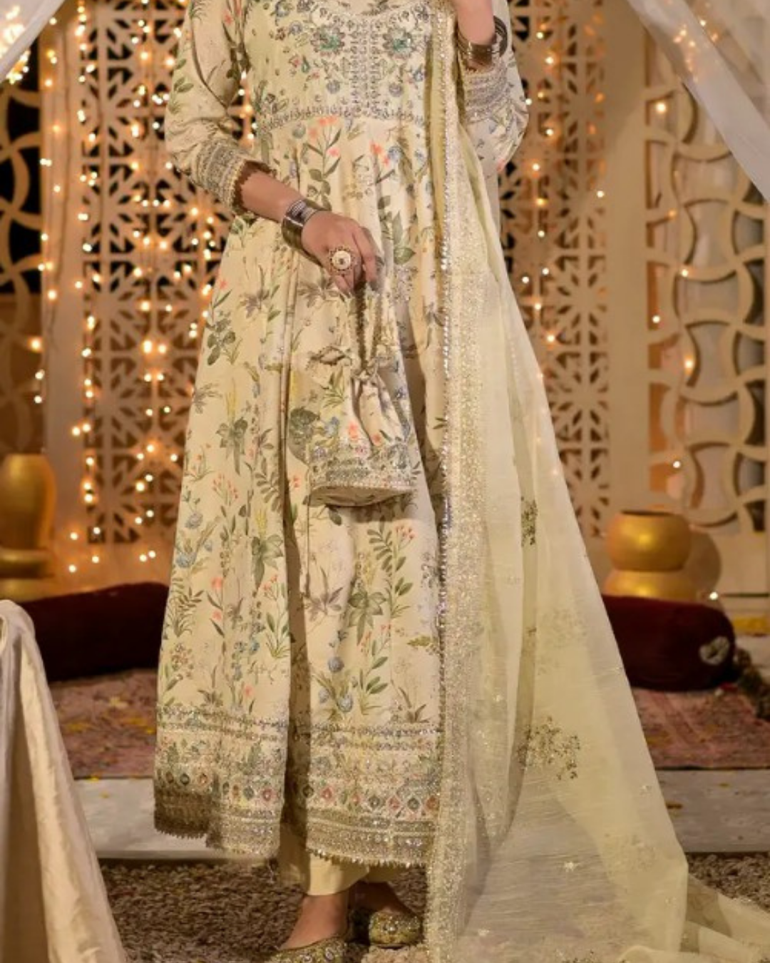 Women's 3 Piece Embroidered Raw Silk Frock Suit – Butter Lime