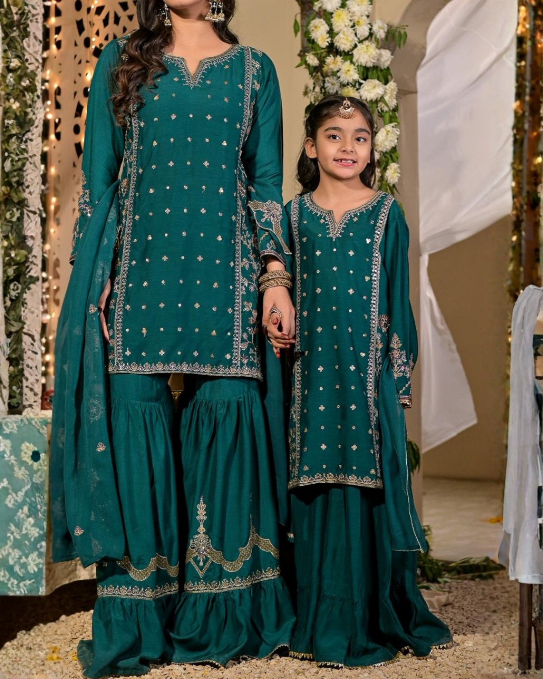 Kids 3 Piece Embroidered Viscose Gharara Suit – Zinc