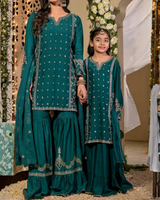 Kids 3 Piece Embroidered Viscose Gharara Suit – Zinc