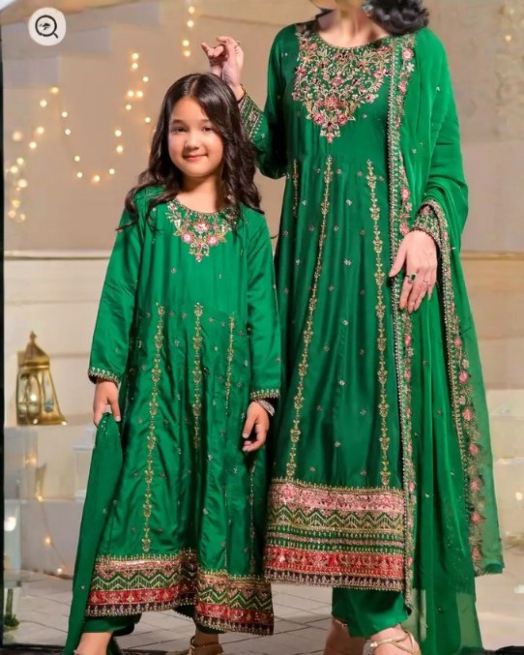 Kids 3 Piece Luxury Raw Silk Long Frock – Indian Green