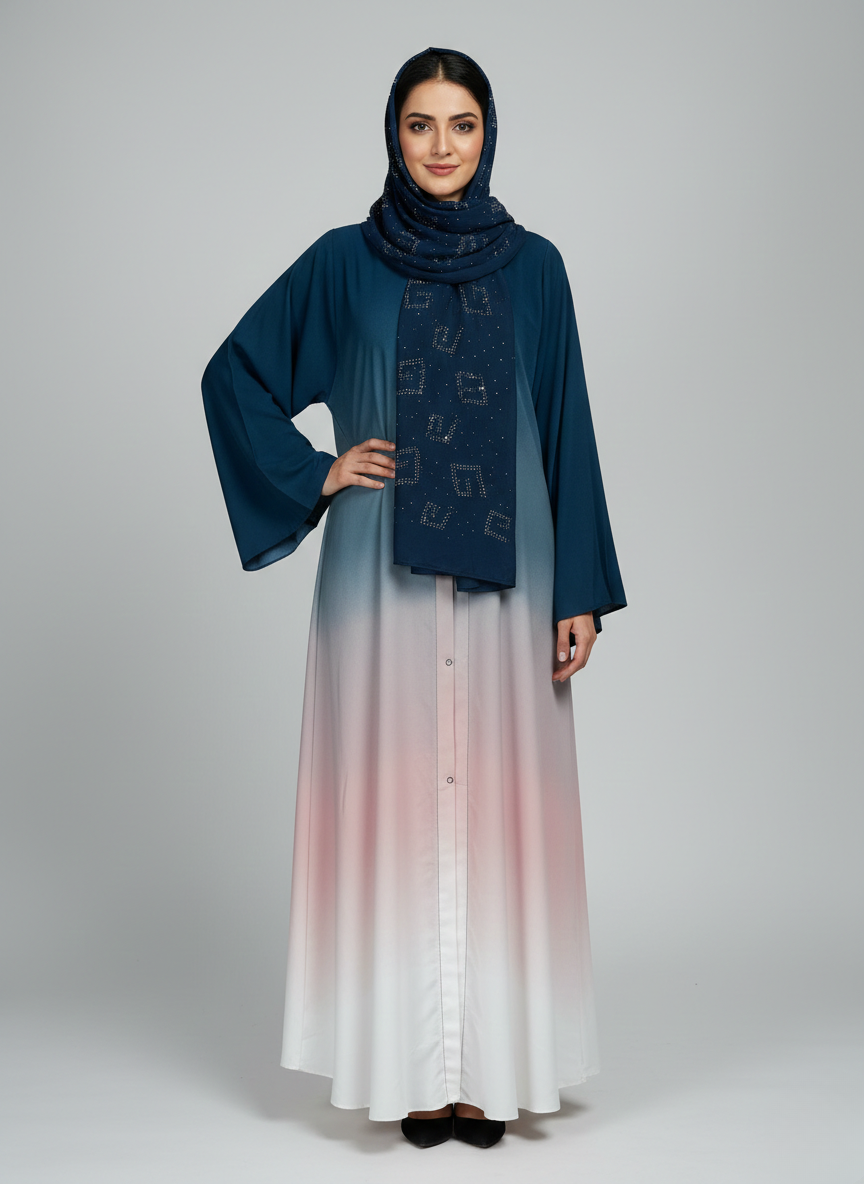 Multi-tone Abaya with Scarf