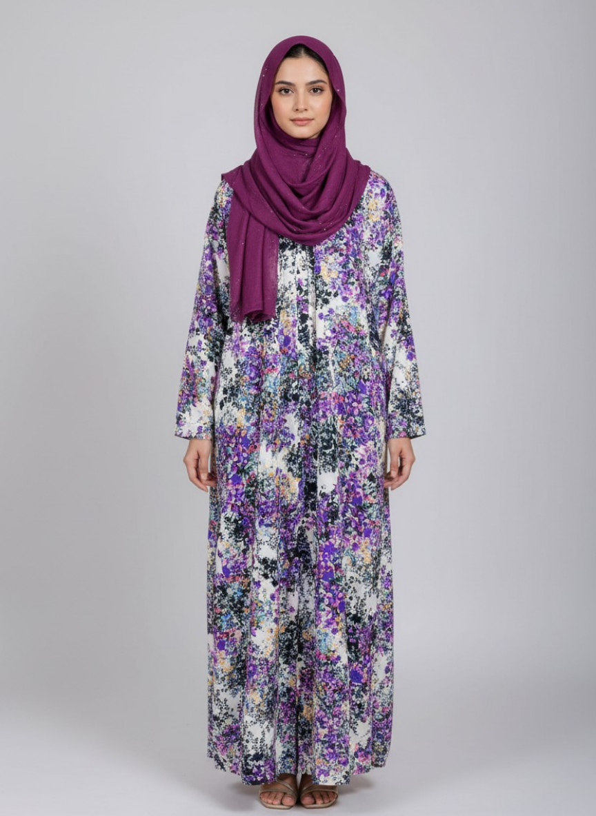 Printed georgette Straight Abaya with Scarf
