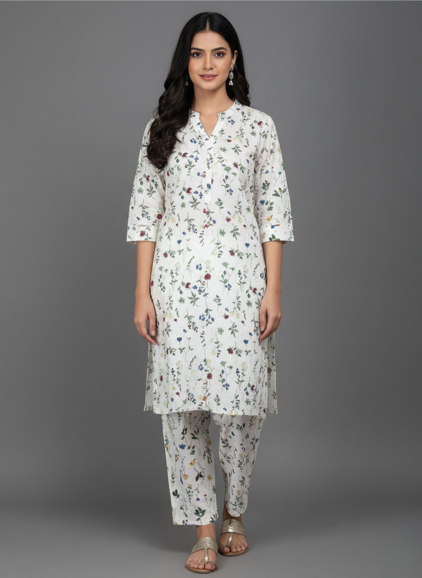 2 PC Printed Linen Dress