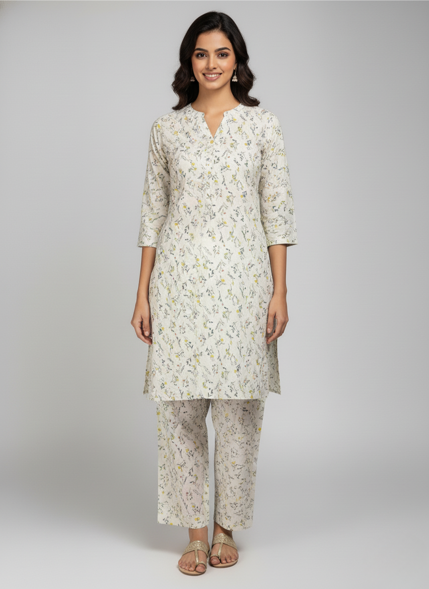 2 PC Printed Linen Dress