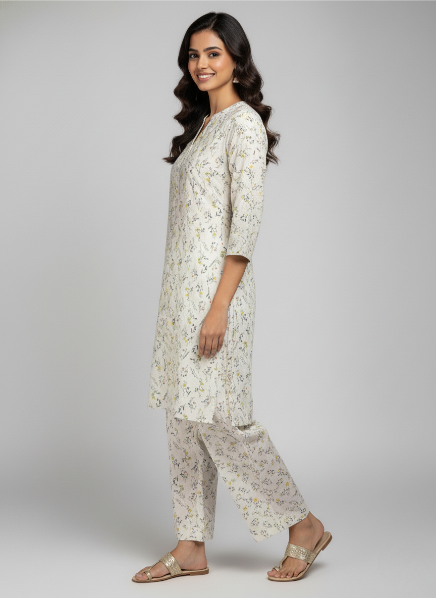 2 PC Printed Linen Dress