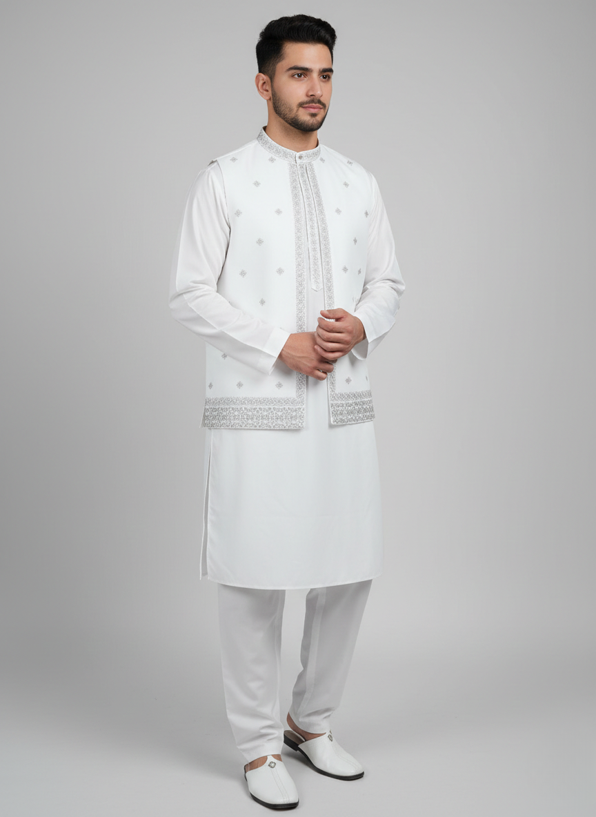 3 PC Qameez shalwar with waist coat