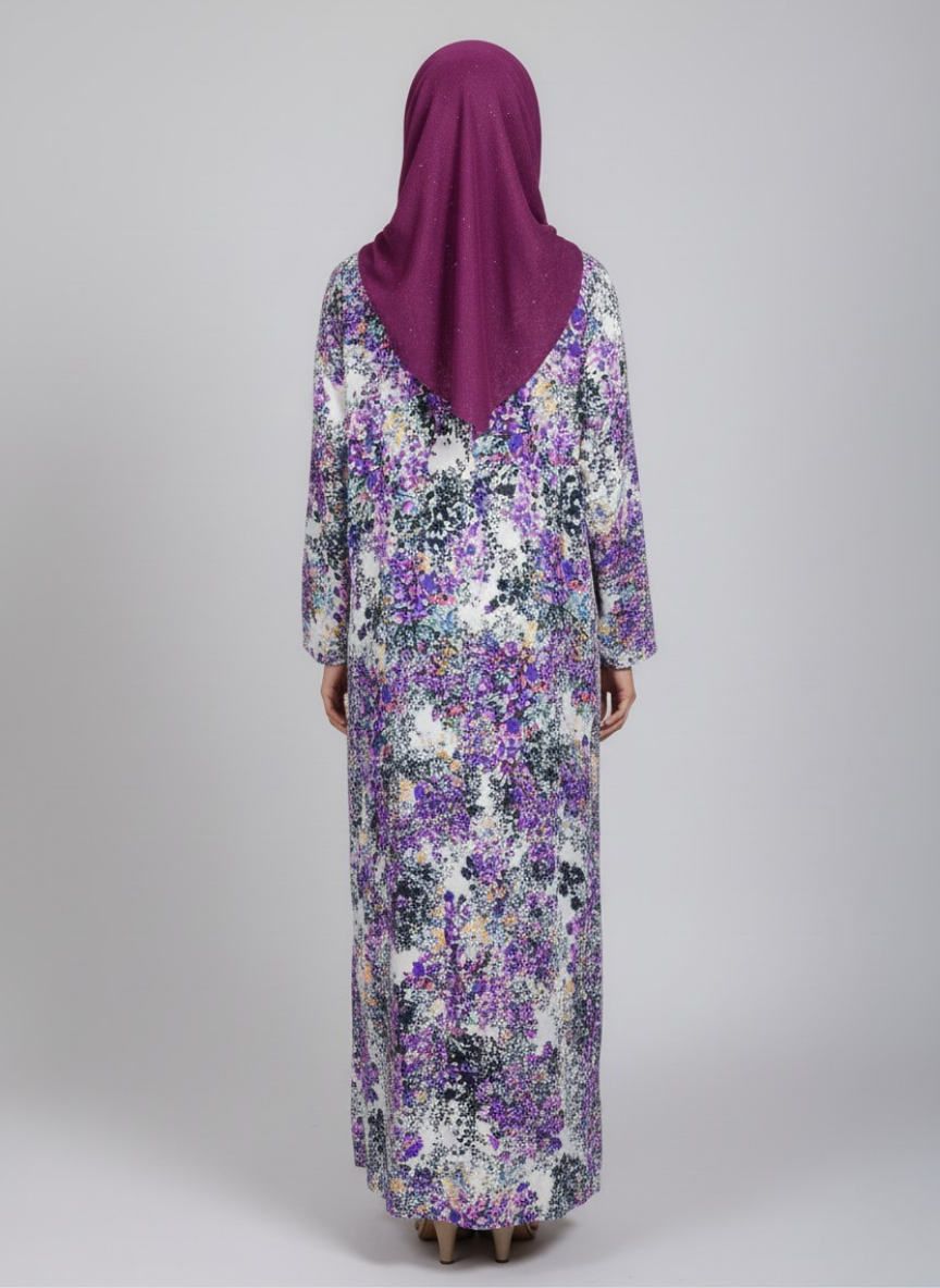 Printed georgette Straight Abaya with Scarf