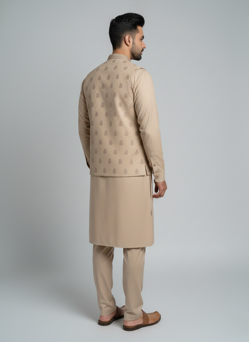 3 pc wash and wear Qameez Shalwar with waistcoat