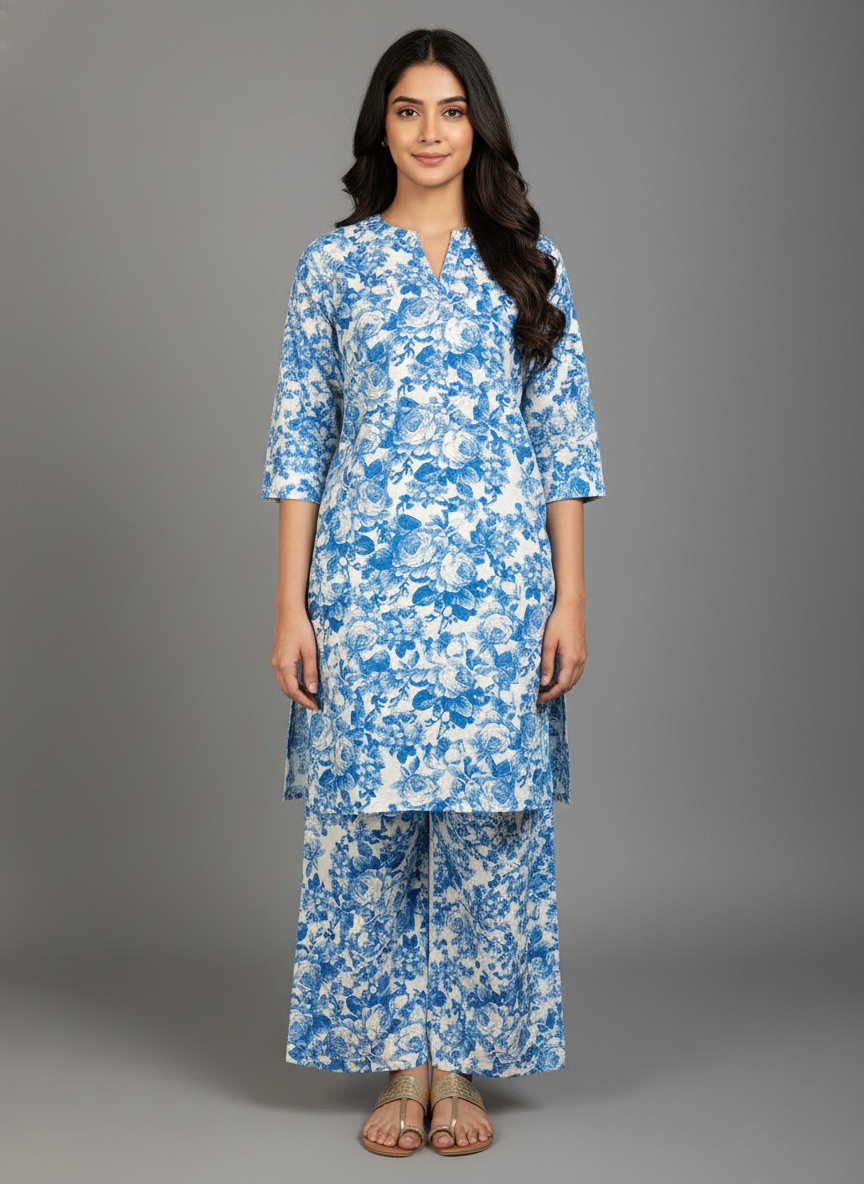 2 PC Printed Linen Dress