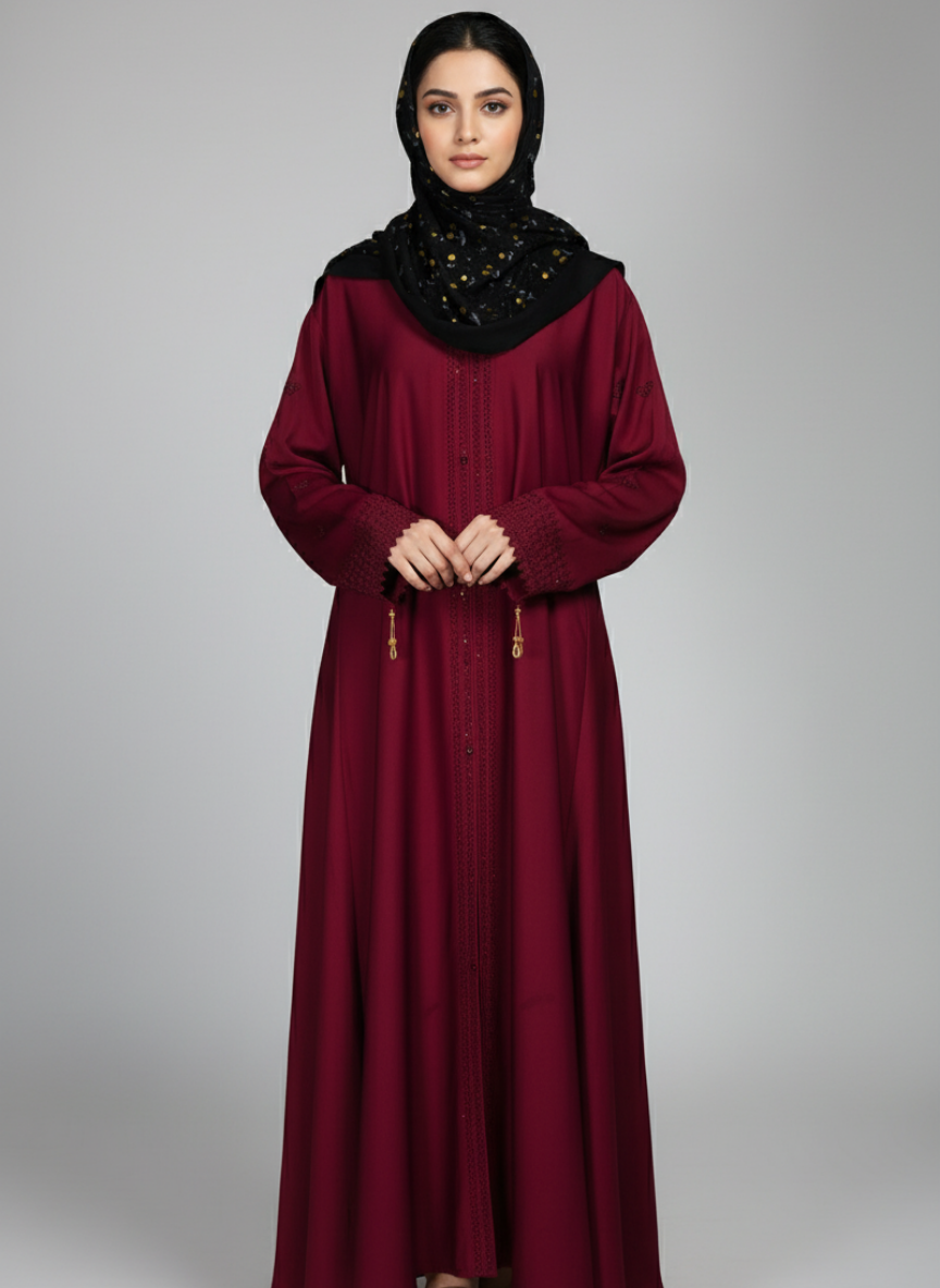 Front open Abaya with stone work