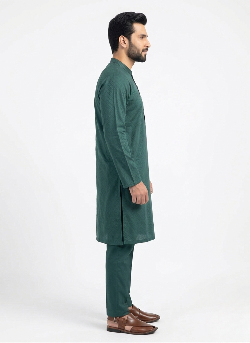 Wash and Wear Self Printed Kurta with Embroidery