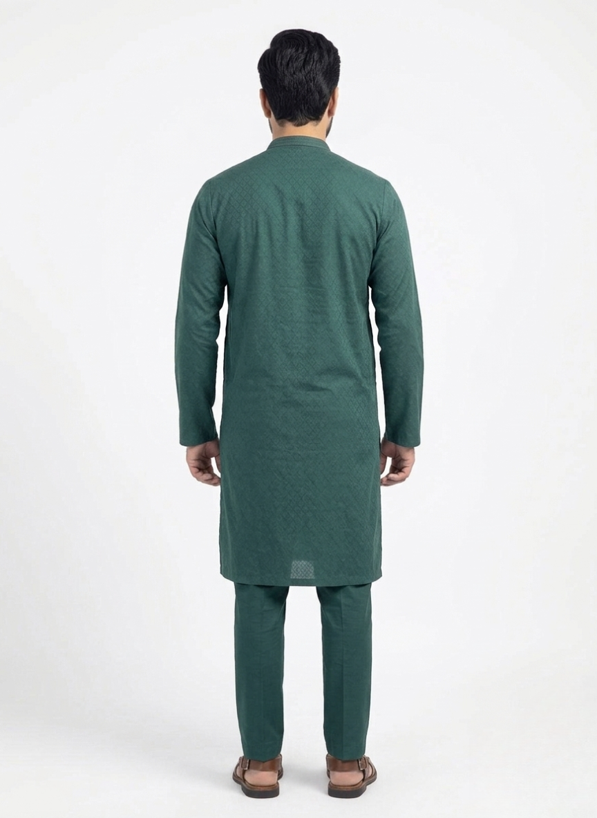 Wash and Wear Self Printed Kurta with Embroidery
