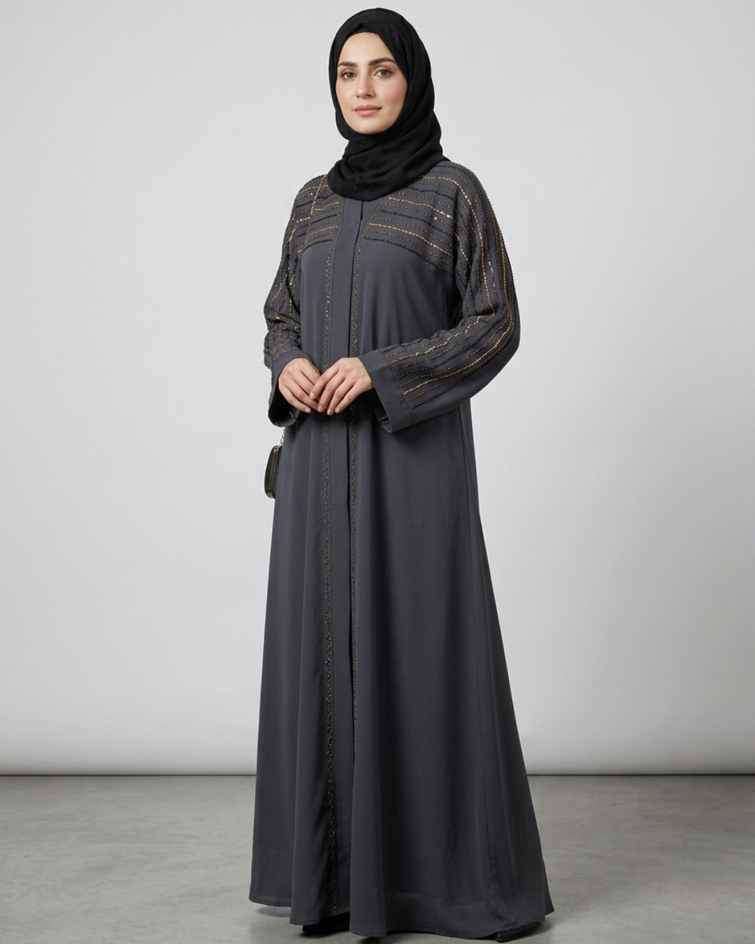 Front open zoom fabric abaya