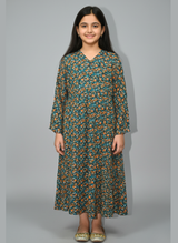 Front open Kids Abaya on Nida fabric