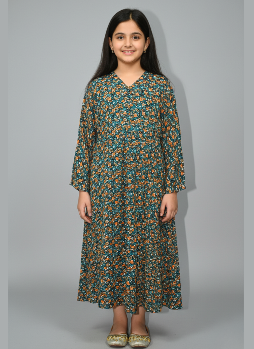 Front open Kids Abaya on Nida fabric