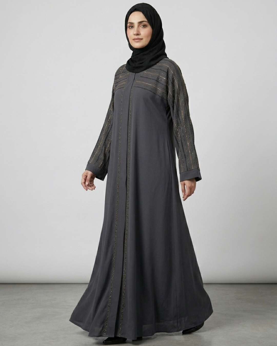 Front open zoom fabric abaya