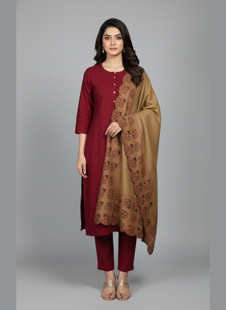 3 pcs Marina dress with woolen cutwork shawl