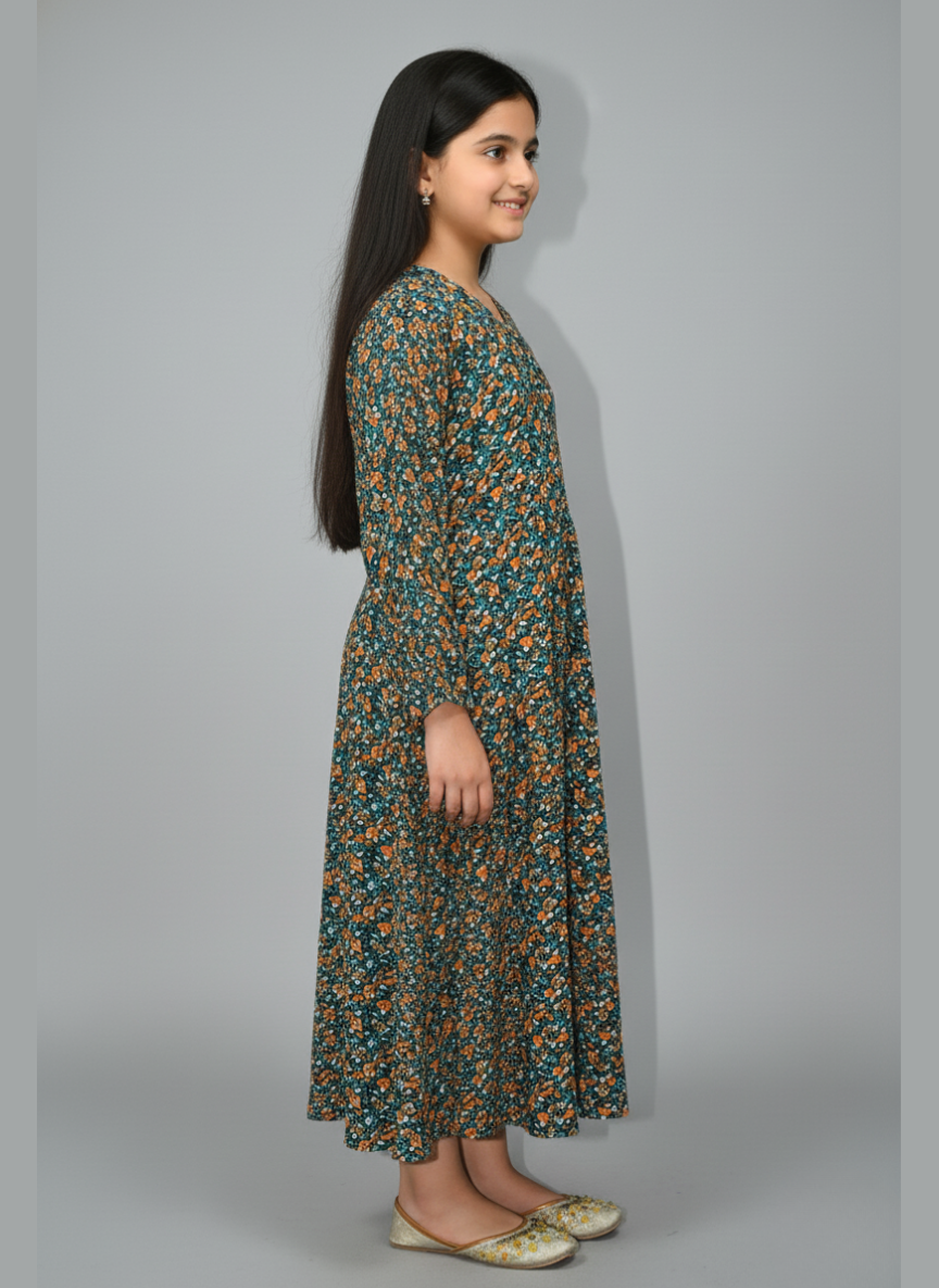 Front open Kids Abaya on Nida fabric