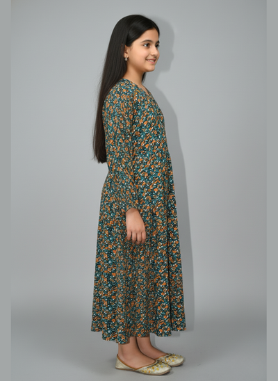 Front open Kids Abaya on Nida fabric