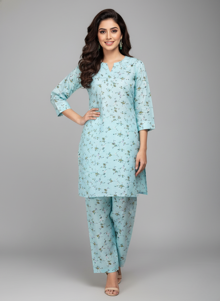 2 PC Printed Linen Dress